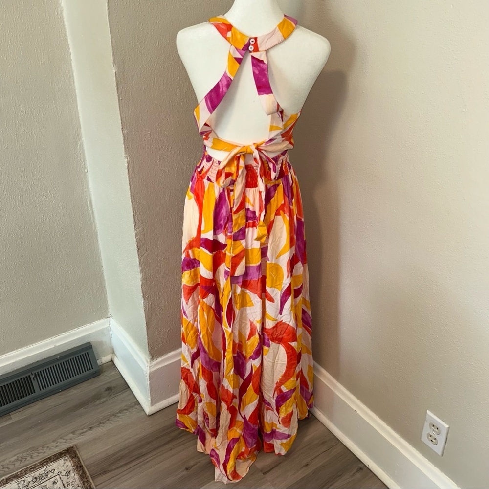 Abel the label anthropologie  Halter Maxi Dress in Pink, Yellow & White - Picture 3 of 4